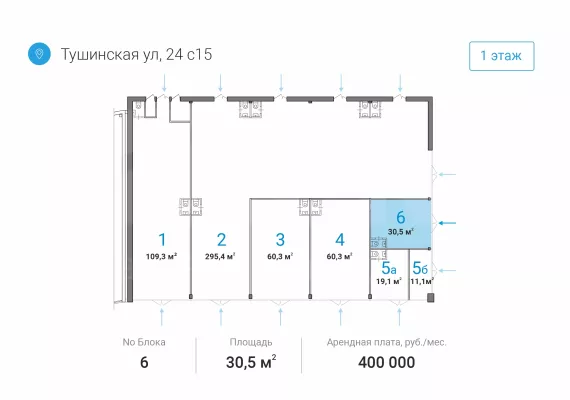 Тушинская ул.24 стр.15, 30.5 м², 1 этаж | Аренда